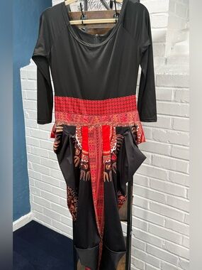 Black Dress with Red Tribal Waistband